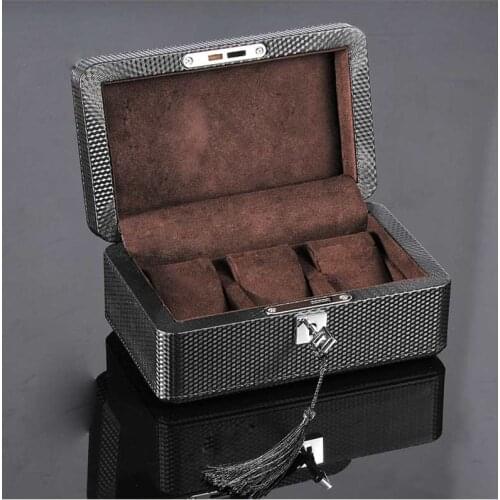 Carbon Fiber Watch Storage Boxes Case Black PU Leather Watch Display Organizer With Lock Fashion Men/Women Jewelry Gift Boxes