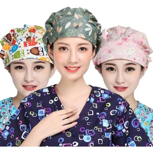 New Lab Dust Caps Women Scrubs Printing Hats for Long Hair Pet Grooming Caps Scrubs Women Spa Beauty Salon Working Hat Wholesale