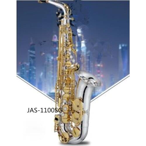 New JAS 1100SG Alto Eb Tune Saxophone Brass Nickel Silver Plated Body Gold Lacquer Key Music Instrument E-flat Sax with Case