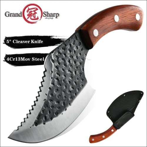 Meat Cleaver Hunting Knife Full Tang Handmade Survival Camping Serbian Hunting Chef Knife Forged Stainless Steel Butcher Knife