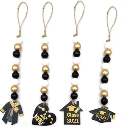 Graduation Wood Beads Garland with Wooden Sign, Wood Bead Hanging Decoration Rustic Country Hanging Decorations