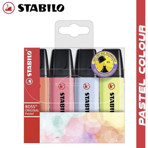 Stabilo Boss Original Pastel Colour Highlighter Ink Pen Markers 4 Colors Students Teachers School Office Home Business