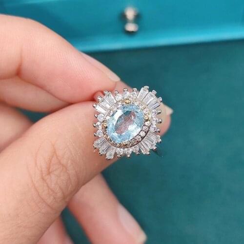 QTT Blue Oval Cubic Zirconia Women Rings Simple Accessories Ring Band Elegant Engagement Wedding Jewelry Rings 6*8
