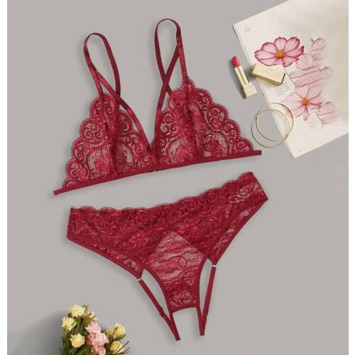 Plus Size Lace Lingerie Bra+Thong Porno Sexy Costumes Crotchless Underwear Set For Adult Hot Erotic Clothes Intimate Sleepwear