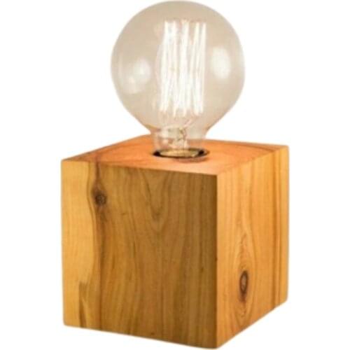 Retro Rustic Wooden Cube Table Lamp - Lampshade