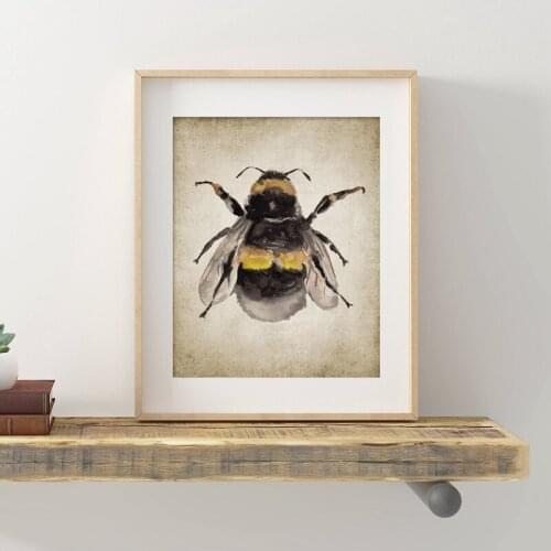 Bumble Bee Watercolor Painting Print Insect Nature Farmhouse Wall Art Picture Entomology Art Poster Kids Room Wall Decoration