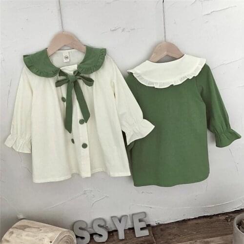 Spring Korean Style Baby Girls Sweet Floral Long Sleeve Dress Toddler Kids Turn-down Collar Casual Princess Dresses