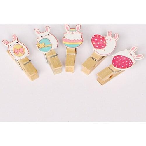 10PCS Bunny Photo Clips DIY Wooden Rabbit Egg Craft Photo Wall Clip Easter Decorations Kids Gift For Baby Shower Birthday Party