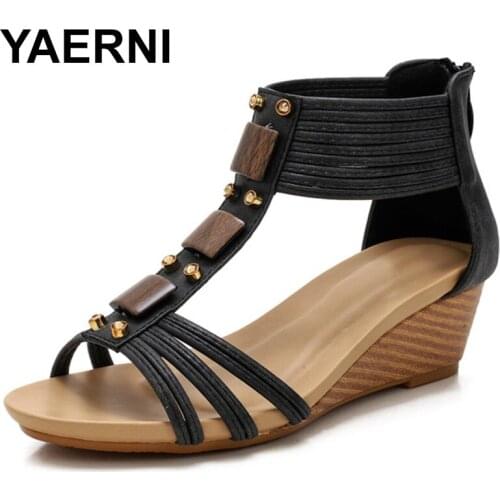 YAERNIWomen Zipper Sandals Ladies Open Toe Flower Wedge Back Strap Shoes Female Casual Narrow Band Fashion Sandal Woman Summer