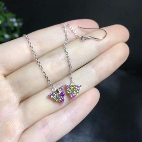 Fashion triangle natural Multicolor tourmaline drop earrings Natural gemstone line earrings S925 silver woman gift party jewelry