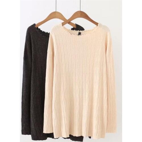 Plus size spring & autumn ruffled collar women pullovers sweater 2018 Yellowish rice & Smoke grey Knitted ladies sweater female