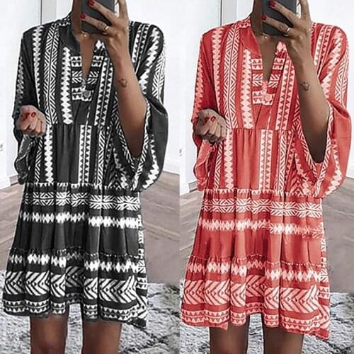Summer Boheimian Dress for Women Print Striped Loose Beach Vocation Midi Dress Plus Size Clothes S-5XL