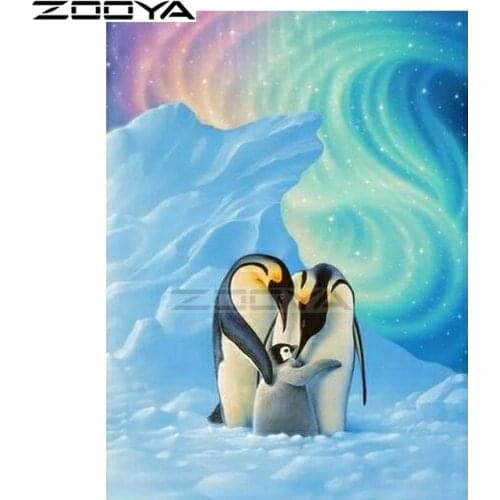 5d Diamond Painting Animal Diamond Embroidery landscape Full round drill Mosaic sale Penguin aurora Painting by numbers JM002