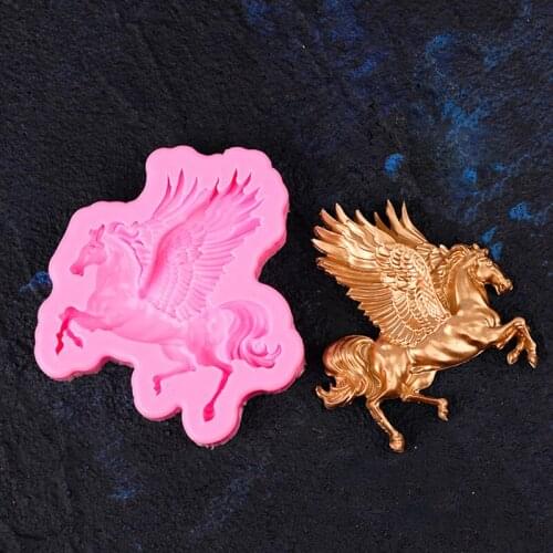 1pcs 3D Horse With Wings Fondant Silicone Mold Pegasus Unicorn Soap Mould Chocolate Decorating Cake Tools Baking Decor Mold