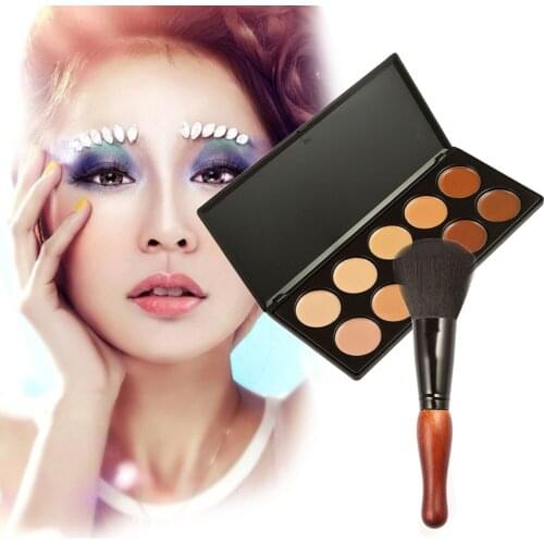 10 Colors Makeup Concealer Cream Cosmetic Palette Gourd Blush Brush Free Shipping