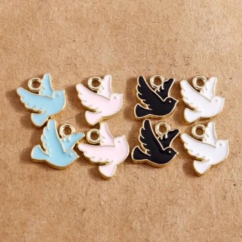 10pcs/lot 11*13mm Enamel Bird Charms for Jewelry Making Pigeon Pendant Necklace Bracelets Charms DIY Findings