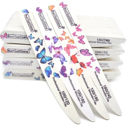 20Pcs/lot Wood Nail File Manicure Sanding File Nail Polish Double-sided Butterfly Professional Accessory Washable Nail Buffing