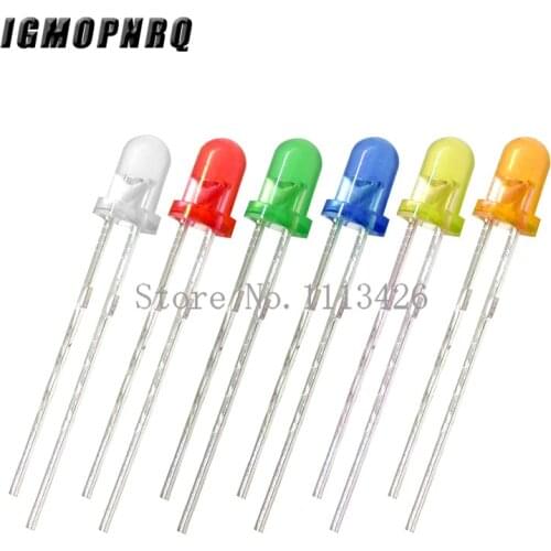 5 Colors*20PCS=100PCS / 1Color=100pcs F3 3mm LED Diode Light Assorted Kit Green Blue White Yellow Red COMPONENT DIY kit