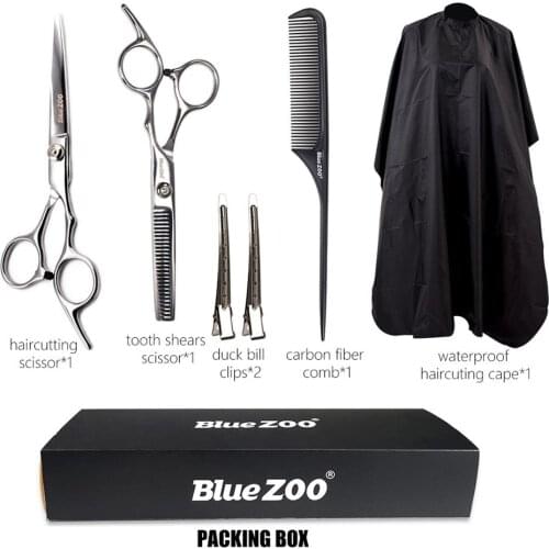 6Pcs Hair Cutting Scissors Set Haircut Thinning Shears Comb Clips Hairdressing Hair Cape Hair Cutter Comb Hair Styling Tools