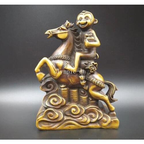 8'' copper carvings home fengshui a monkey on horse statue