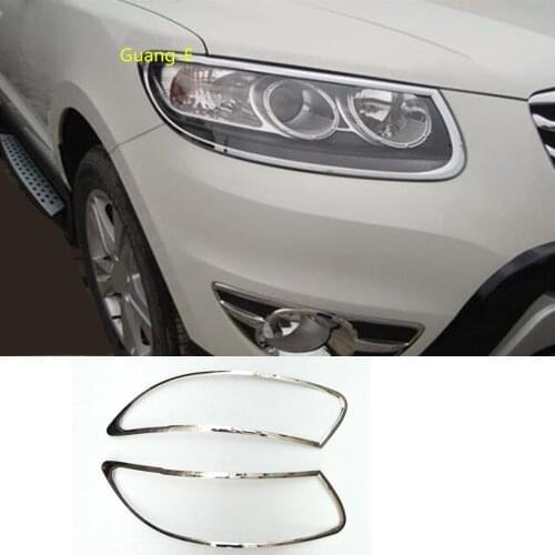 Car Cover Detector ABS Chrome Front Light Lamp Trim Frame 2pcs For Hyundai Santafe Santa Fe 2006 2007 2008 2009 2010 2011 2012