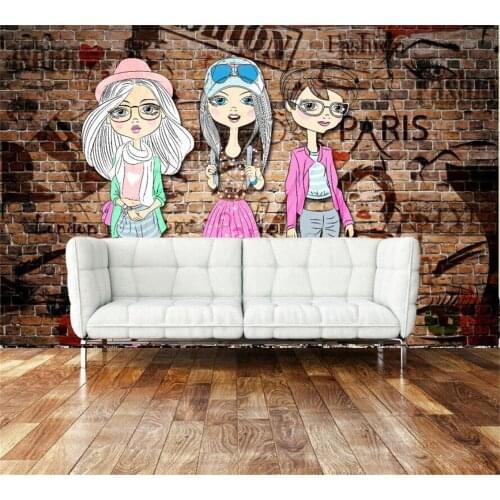 Beibehang Custom wall tiles retro nostalgic fashion girl clothing store background wall decoration painting papel de parede