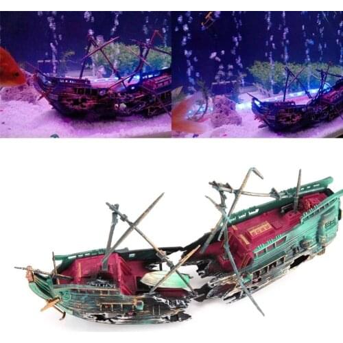 Large Aquarium Decoration Boat Plactic Aquarium Ship Air Split Shipwreck Fish Tank Decor Wreck Sunk