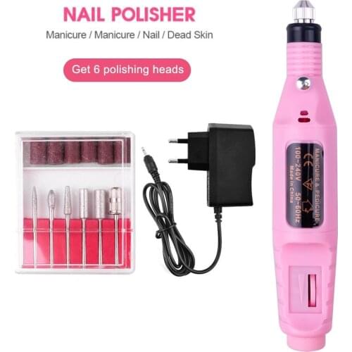 Electric Nail Drill Machine Set Nail Art Pen Gel Remove Pedicure Nail Files Grinding Polishing Equipment 6Pcs Milling Heads