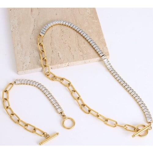JOOLIM Jewelry Wholesale PVD Gold Tarnish Free Waterproof Crystal Pave Stainless Steel Necklace 2021 Stainless Steel Jewelry