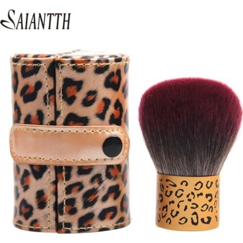 SAIANTTH Leopard cute makeup brushes blush foundation powder brush pincel maquiagem professional cosmetic tool portable case