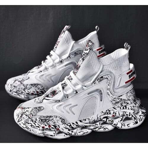 High-top Mens Sneakers Breathable Comfortable Running Shoes Graffiti Mesh Male Snekers Trainer Big Size 47 Trendy Shoes