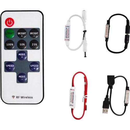Mini 11Keys RF Wireless Led Remote Controller Single Color Dimmer DC5-24V For 5050 3528 2835 5730 3014 Led Strip