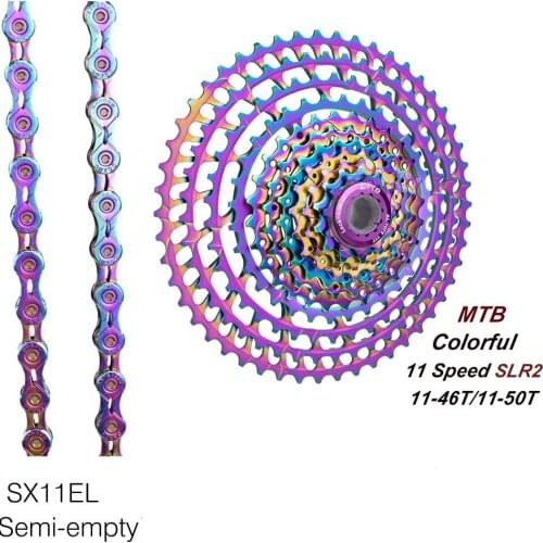 MTB Bicycle Groupset 11 Speed Colorful 11-50T SLR2 Cassette Bicycle Freewheel Sprocket SX11EL Rainbow Chain 11S Bike Group set