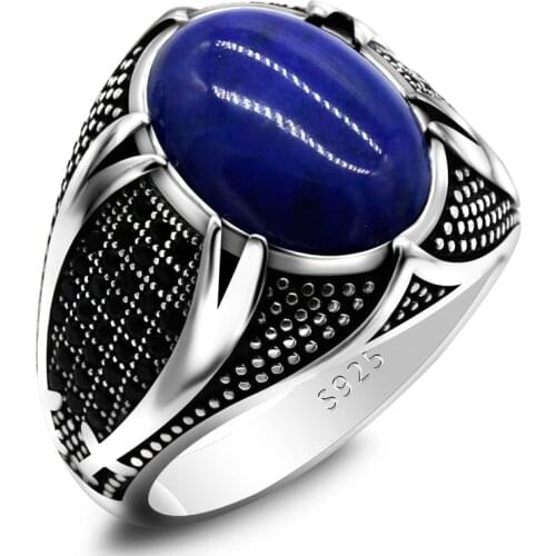 Mens Ring with Lapis Lazuli 925 Silver Lslamic Double Swords Retro Natural Stone Ring Religious Jewelry Mens and Womens Gifts