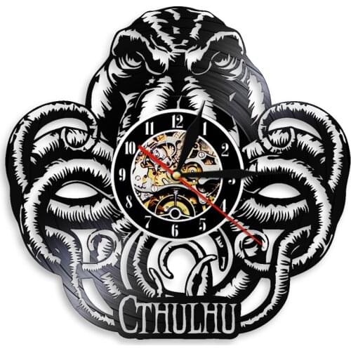 Spiral Cthulhu Vinyl Record Wall Clock Horror Home Decor Halloween Wall Art Mythological God Monster Kraken Octopus Silent Clock