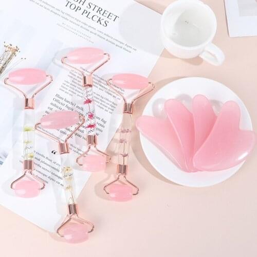 Natural Jade Roller&Guasha Board Kit Double Heads Facial Lifting Massage Roller