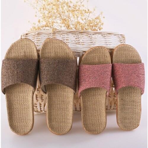 Home Couple Indoor Slippers Floor Linen Slides House Non-Slip Thick Women/Man Flax Shoes Summer Sandals Wholesale Flip Flops New