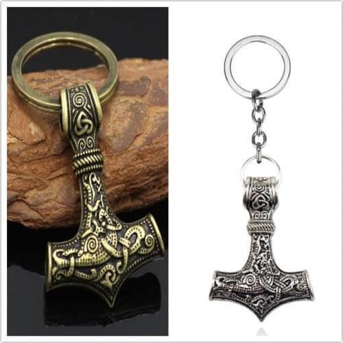 Punk Key Chains Thor hammer Mjolnir Viking Amulet Hammer Scandinavian Keychain Norse Jewelry viking Keychain Men Gift fj110