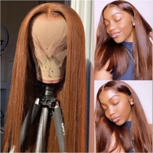 Brown Color Wig Brazilain Wigs 13*4 Lace Front Human Hair Wig For Women With Baby Hair Natural Hairline Silky Straight Wigs