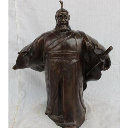 Song voge gem S3108 11" Chinese Bronze Great Warrior Dynasty First Emperor of Qin Shi Huang Statue