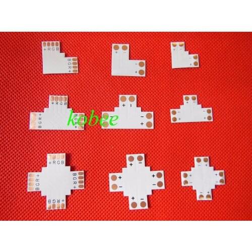 LED RGB strip PCB board connector, 8mm 10mm 2pin 4pin "L" "+" "T" type connector