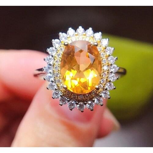 Luxury Flower Yellow Crystal Citrine Gemstones Diamonds Rings for Women White Gold Silver color Bague Jewelry Bijoux Party Gifts