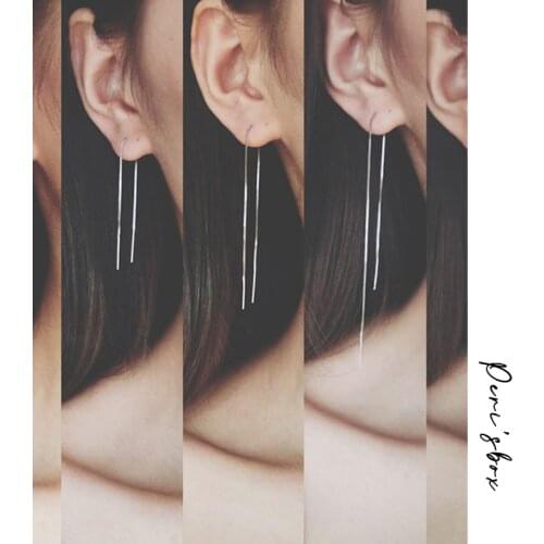 Minimalist Ear Thread Earrings 925-Sterling-Silver Long Chain Earrings for Women Delicate Silver Bar Earrings Threader New