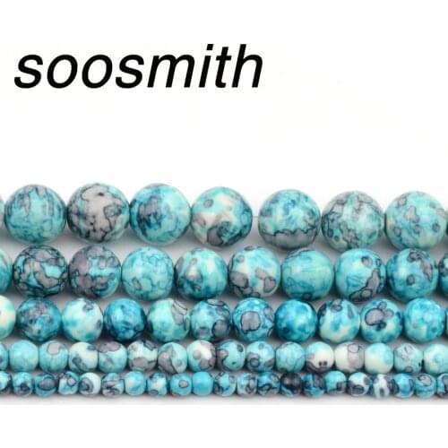 Soosmith 4-12mm Blue Rainbow Natural Stone Bead Loose Spacer Beads For Jewelry Making Diy Accessories Bracelet Gift Wholesale