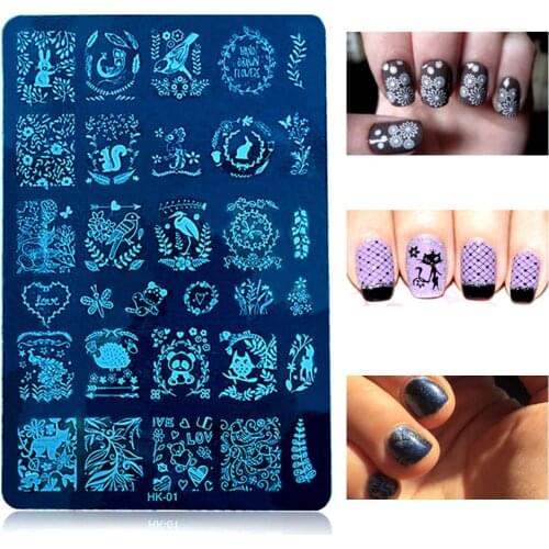 1pcs Stamping Nail Art Image Plate Design Rectangle Stencil Metal Lace/Flower/Leaf Patterns 14.5*9.5cm Manicure Template Stencil