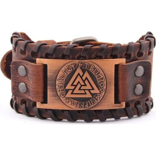 Viking Compass Genuine Leather Bracelet for Man Bangle Nordic Runes Symbol Wrap Fashion Jewelry