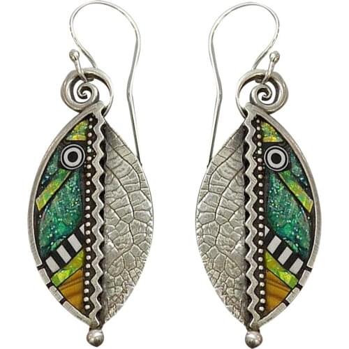 Vintage Women Necklace European and American Long Hanging Abstract Green Leaf Earrings Hook Jewelry For Female Party Gift