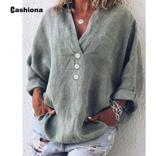 2021 Summer Long Sleeve Women Blouse Linen Basic Top Pullovers Plus Size Ladies Model V-neck Elegant Blusas Shirt Femme 5XL