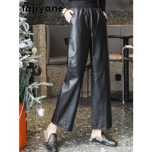 Real Women Trousers Sheepskin Leather Pants Female Wide Leg Pant Korean Fashion Spring 2021 Pantalones De Mujer Pph4518