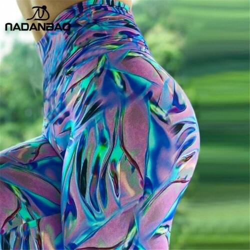 NADANBAO Summer Push Up Colorful High Waist Women Leggings 3D Print Sequin Laser Fitness legging Sexy Elasticity Legins